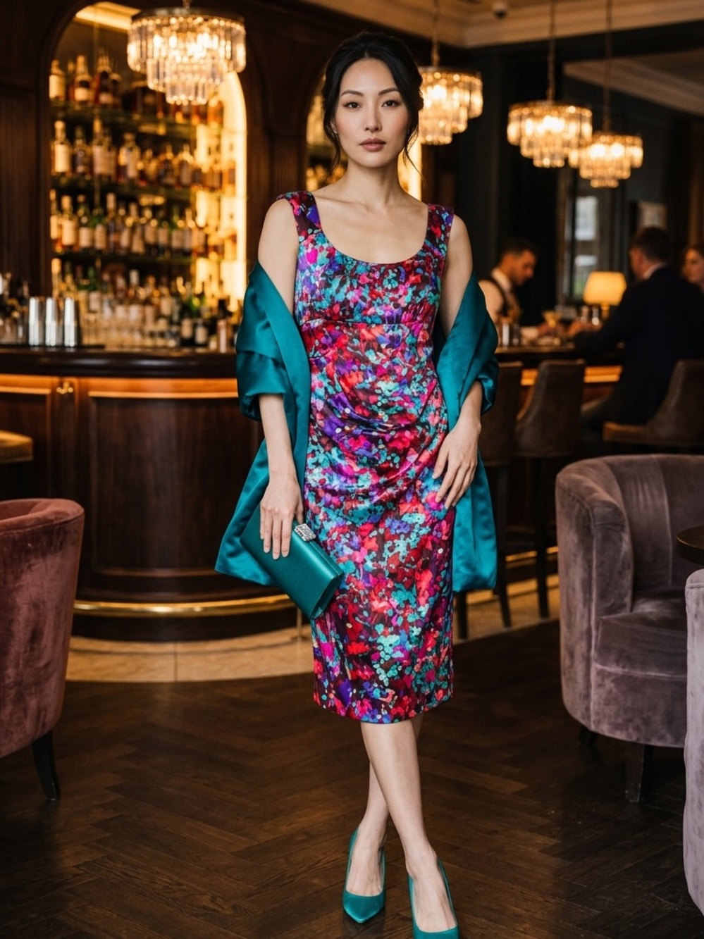Floral Print Fitted Cocktail Dress